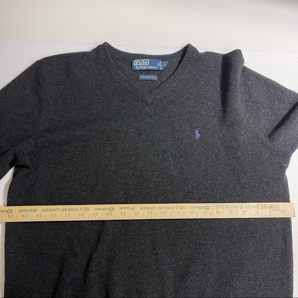 Polo by Ralph Lauren 100% Lambswool V-Neck Sweater Mens Sz L Dark Charcoal Gray - Picture 7 of 7